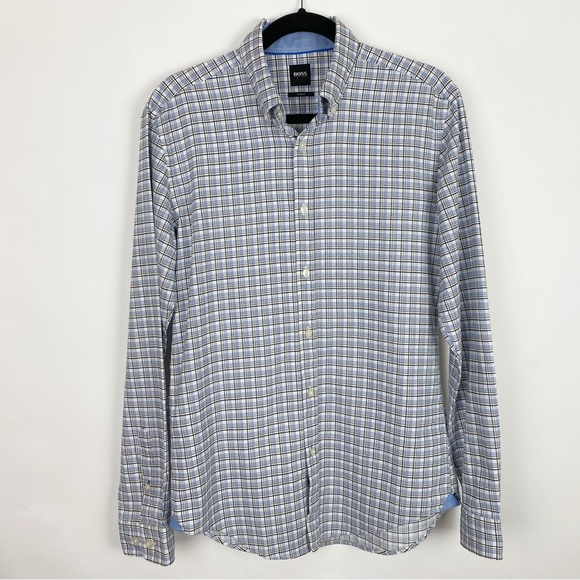 Hugo Boss Other - HUGO BOSS Blue White Plaid Slim Fit Button Down Dress Shirt - Men Size M